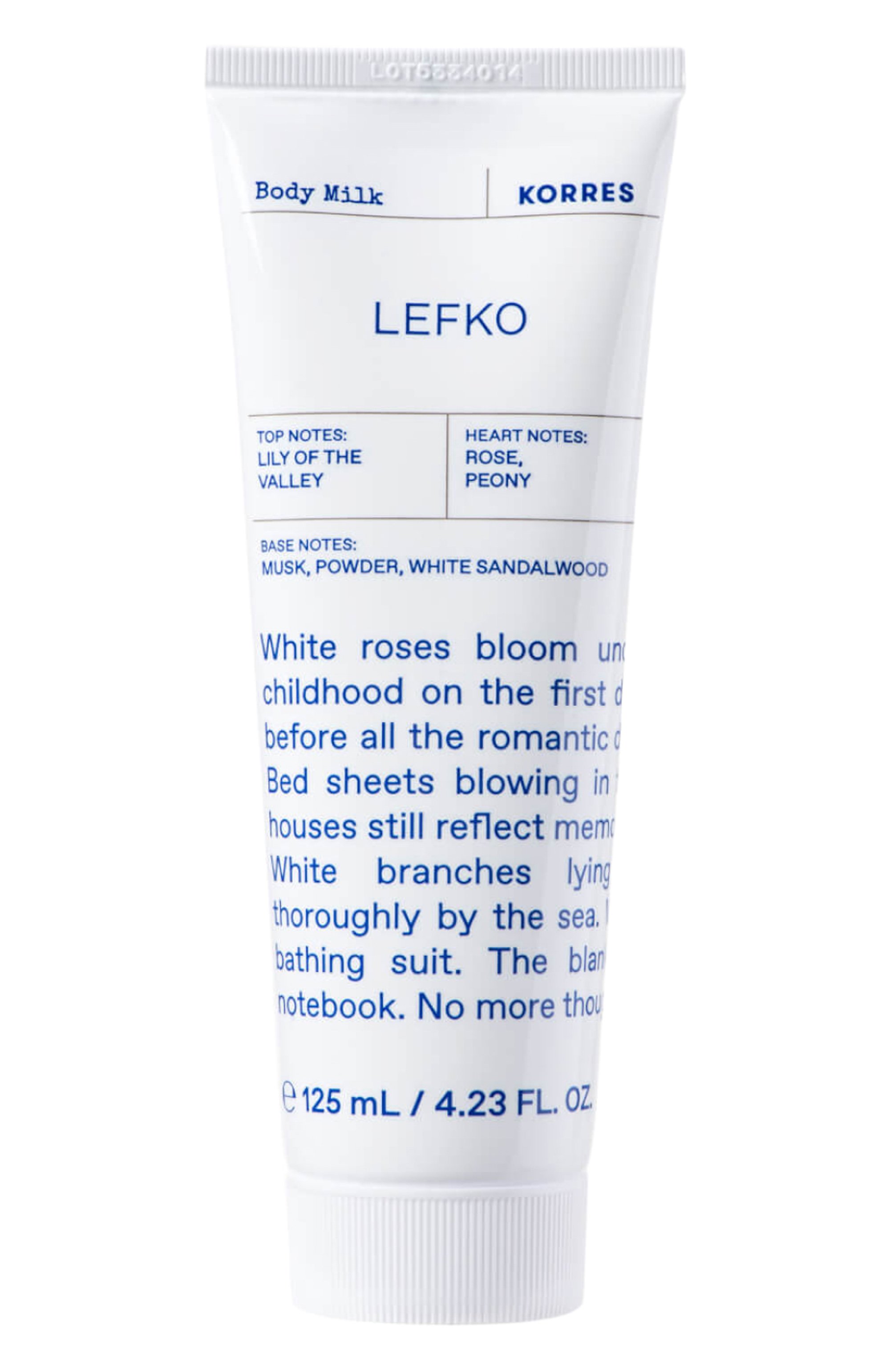 Молочко для тела lefko (125ml) KORRES бесцветного цвета по цене 2190 руб., арт. 5203069123184, фото 1 Молочко для тела lefko (125ml) KORRES, арт. 5203069123184, фото 1