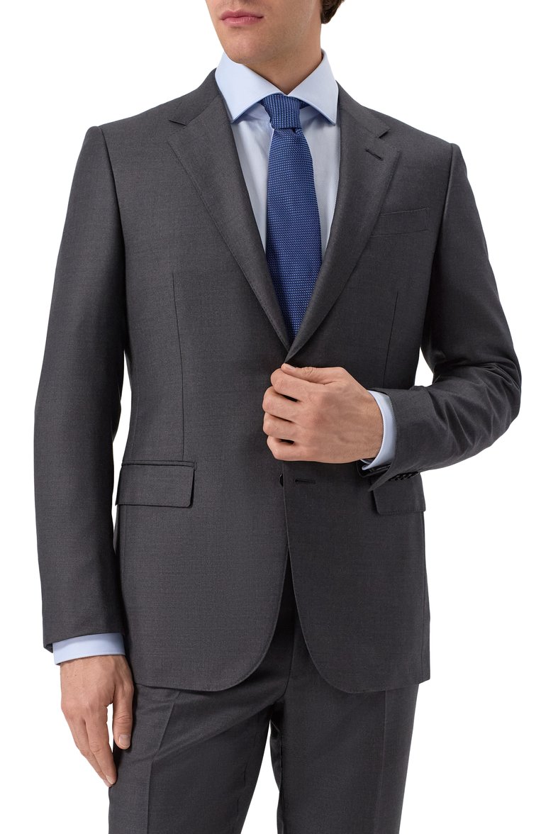 Мужской шерстяной костюм ZEGNA темно-серого цвета, арт. 221225/C22684 | Фото 3 (Материал внешний: Шерсть; Рукава: Длинные; Костюмы М: Однобортный; Стили: Классический)