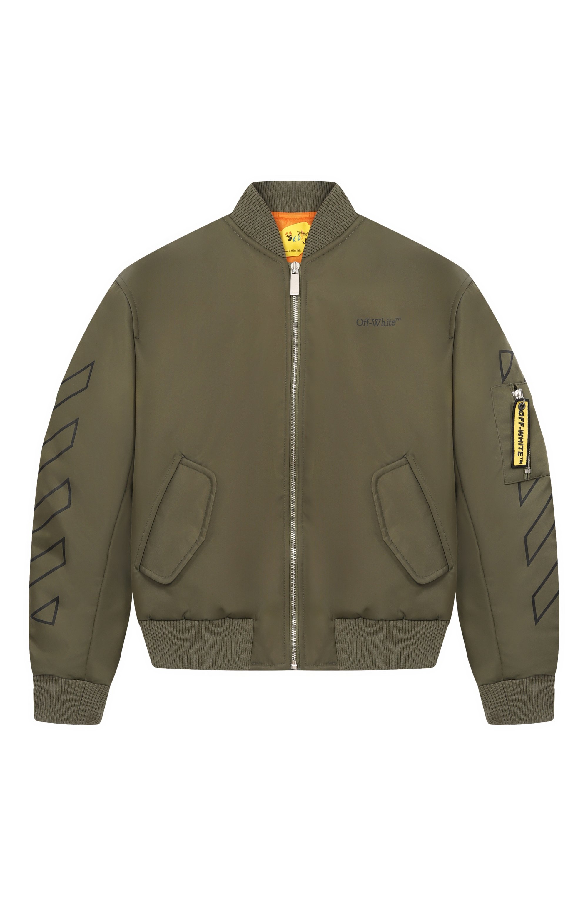 Бомбер OFF-WHITE хаки цвета по цене 45950 руб., арт. 0BEH002S26FAB001_001, фото 1 Бомбер OFF-WHITE, арт. 0BEH002S26FAB001_001, фото 1