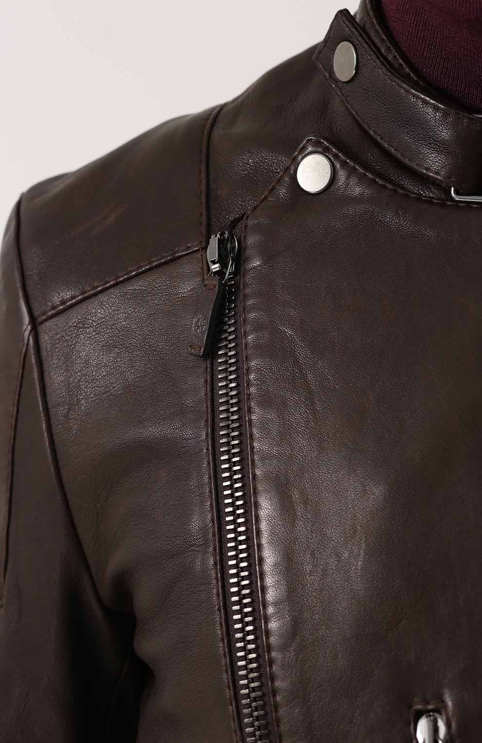 Кожаная куртка с косой молнией и воротником-стойкой GIORGIO ARMANI, арт. ZSR06P/ZSP08, фото 5