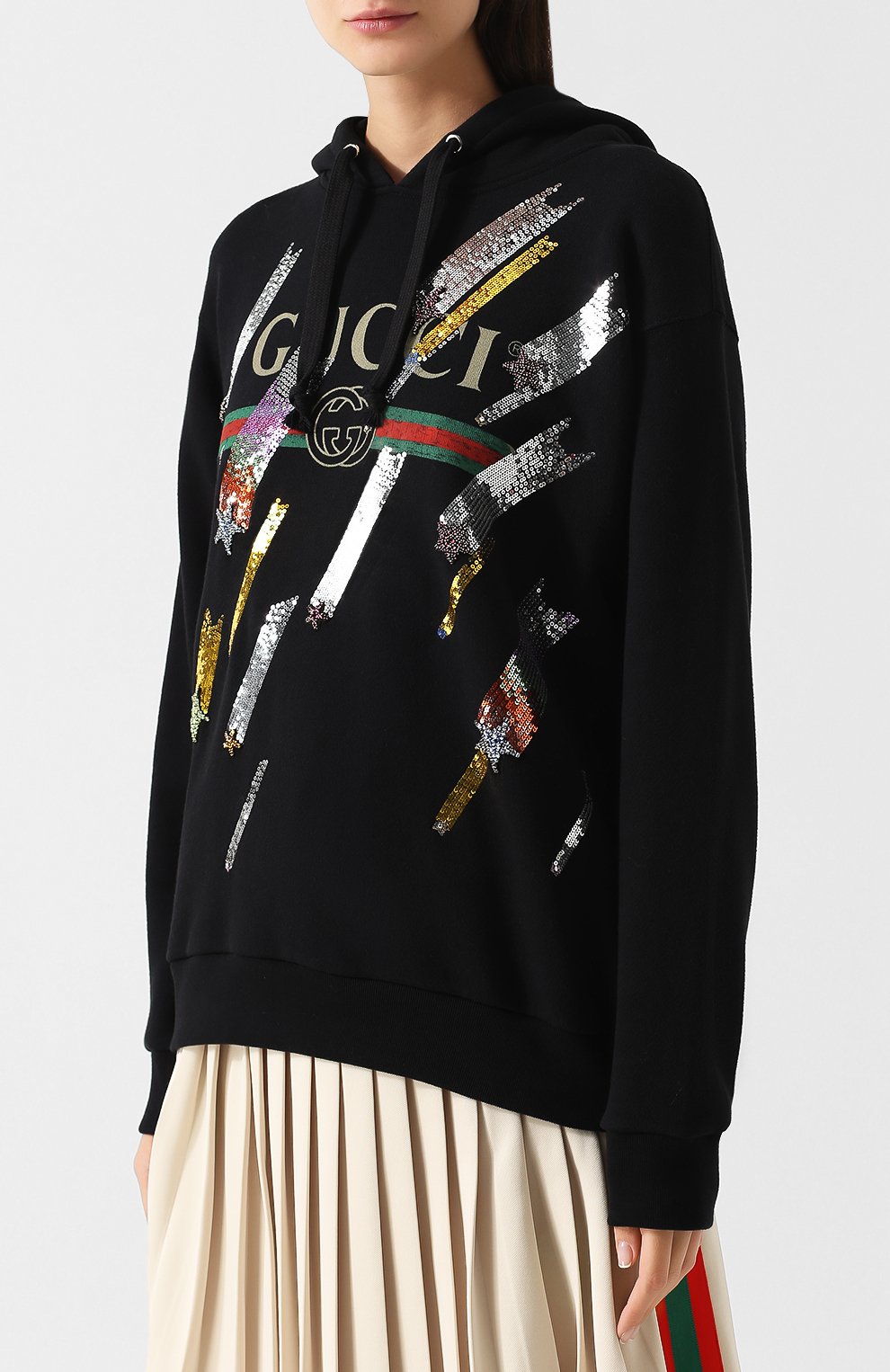 Хлопковый пуловер с ка пюшоном и декоративной отделкой GUCCI, арт. 469251/X9Y51, фото 3