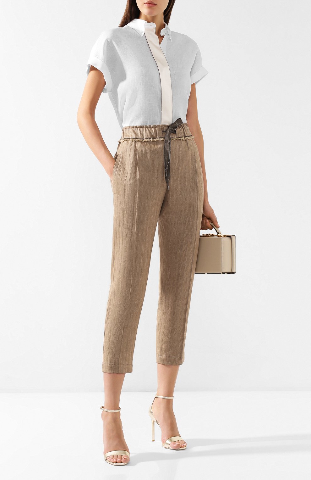 Брюки из хлопка и льна BRUNELLO CUCINELLI бежевого цвета по цене 115000 руб., арт. MF578P6905, фото 2 Брюки из хлопка и льна BRUNELLO CUCINELLI, арт. MF578P6905, фото 2