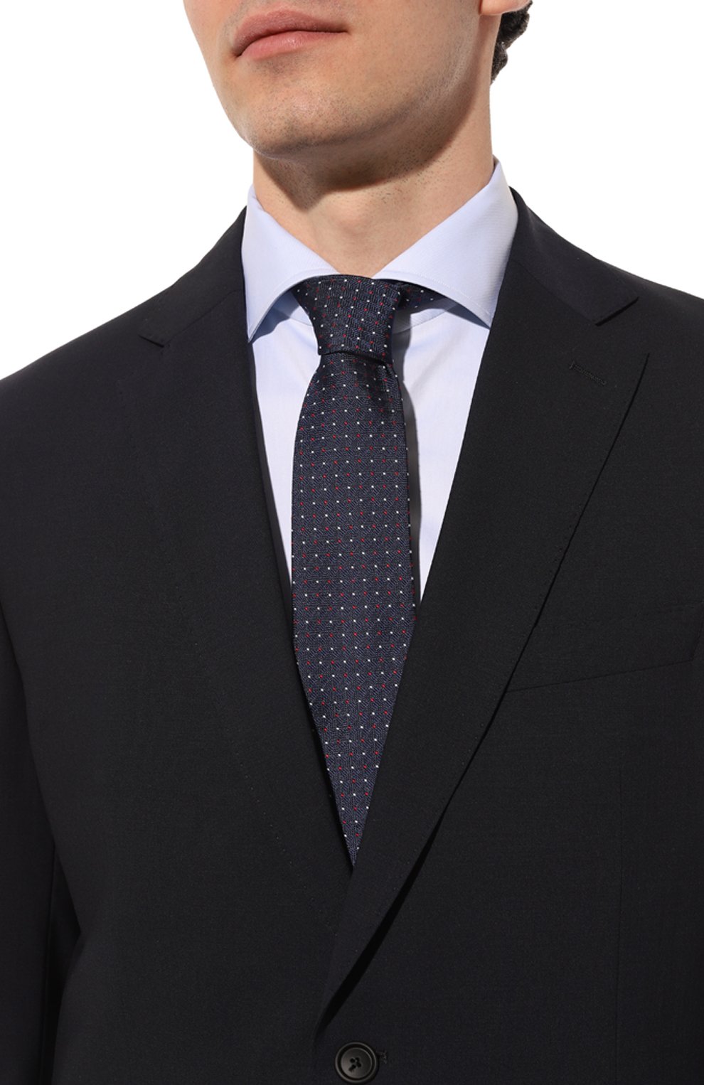 Шелковый галстук EMPORIO ARMANI темно-синего цвета по цене 14500 руб., арт. 340275/4R646, фото 2 Шелковый галстук EMPORIO ARMANI, арт. 340275/4R646, фото 2