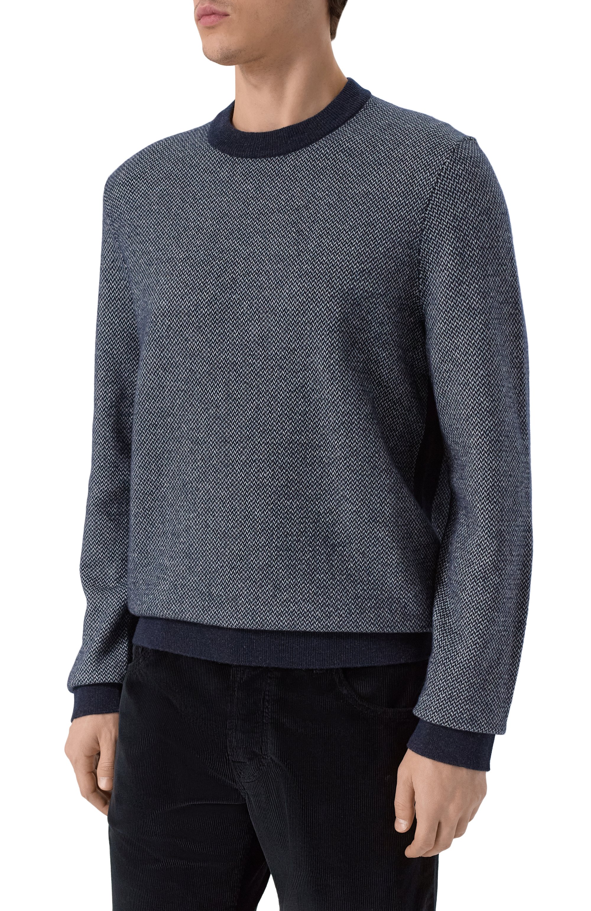 Джемпер из шерсти и хлопка BOSS темно-синего цвета по цене 25950 руб., арт. 50549986, фото 3 Джемпер из шерсти и хлопка BOSS, арт. 50549986, фото 3