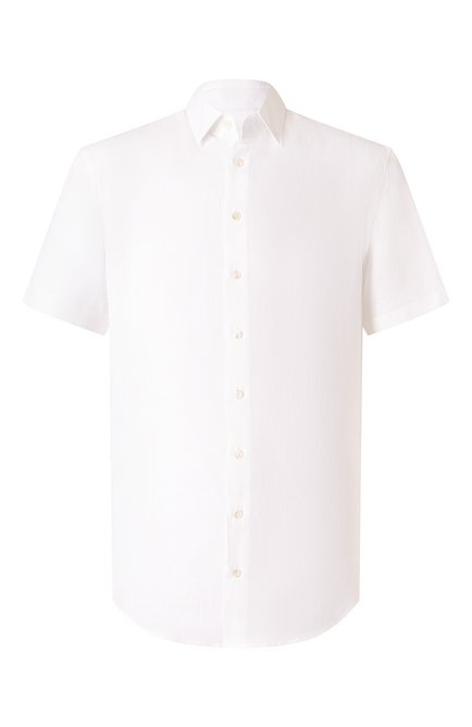 Мужская льняная рубашка GIORGIO ARMANI белого цвета, арт. GM000474/TE11049 | Фото 1 (Материал сплава: Проставлено; Драгоценные камни: Проставлено; Материал внешний: Лен; Длина (для топов): Стандартные; Рукава: Короткие)