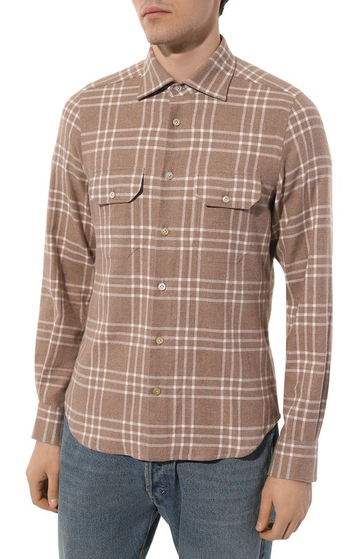 Хлопковая рубашка Kiton UCWMH0864901 Бежевый  UCWMH0864901 Фото 3