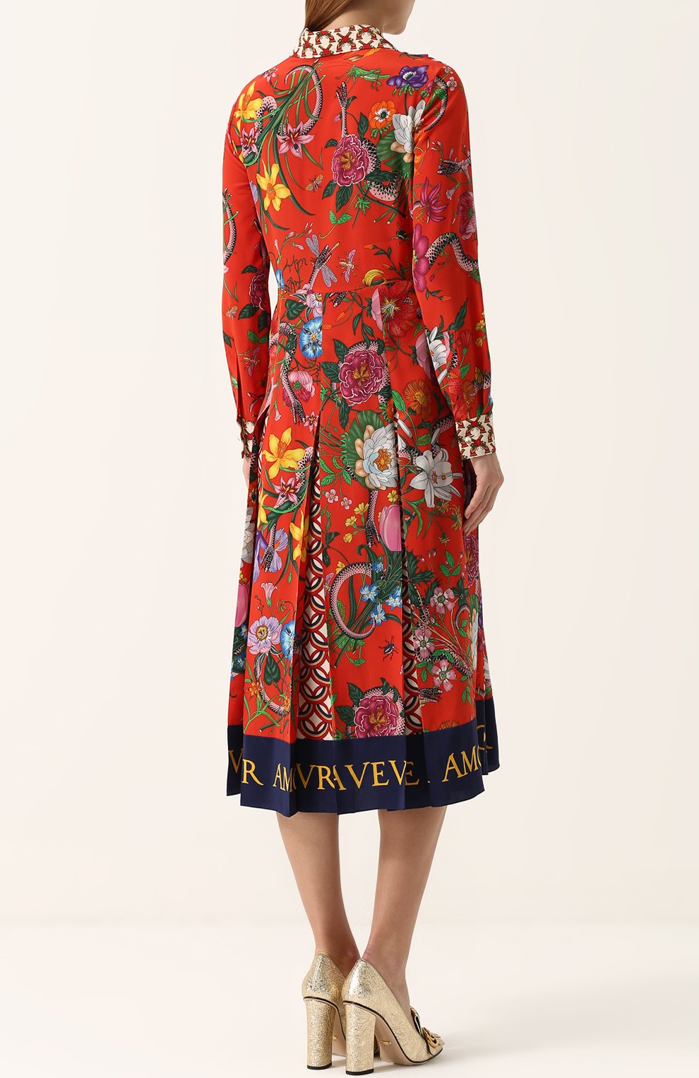 Приталенное шелковое платье-миди с принтом GUCCI, арт. 477336/ZJP71, фото 4