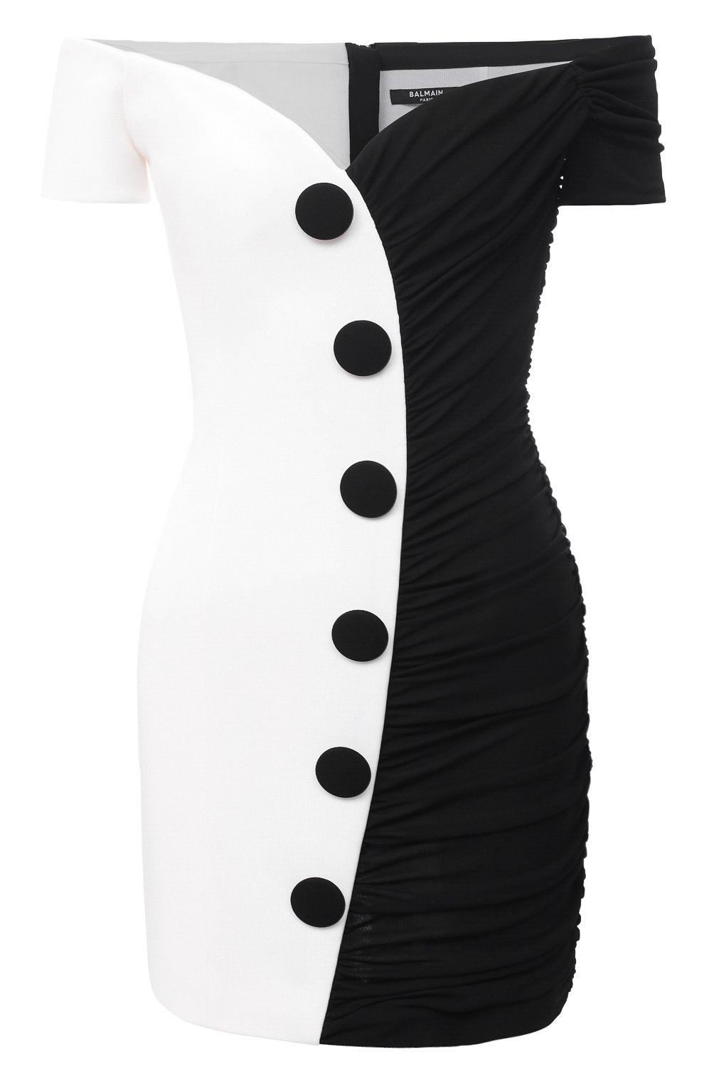 Платье из вискозы BALMAIN черно-белого цвета по цене 199500 руб., арт. VF16149/J017, фото 1 Платье из вискозы BALMAIN, арт. VF16149/J017, фото 1