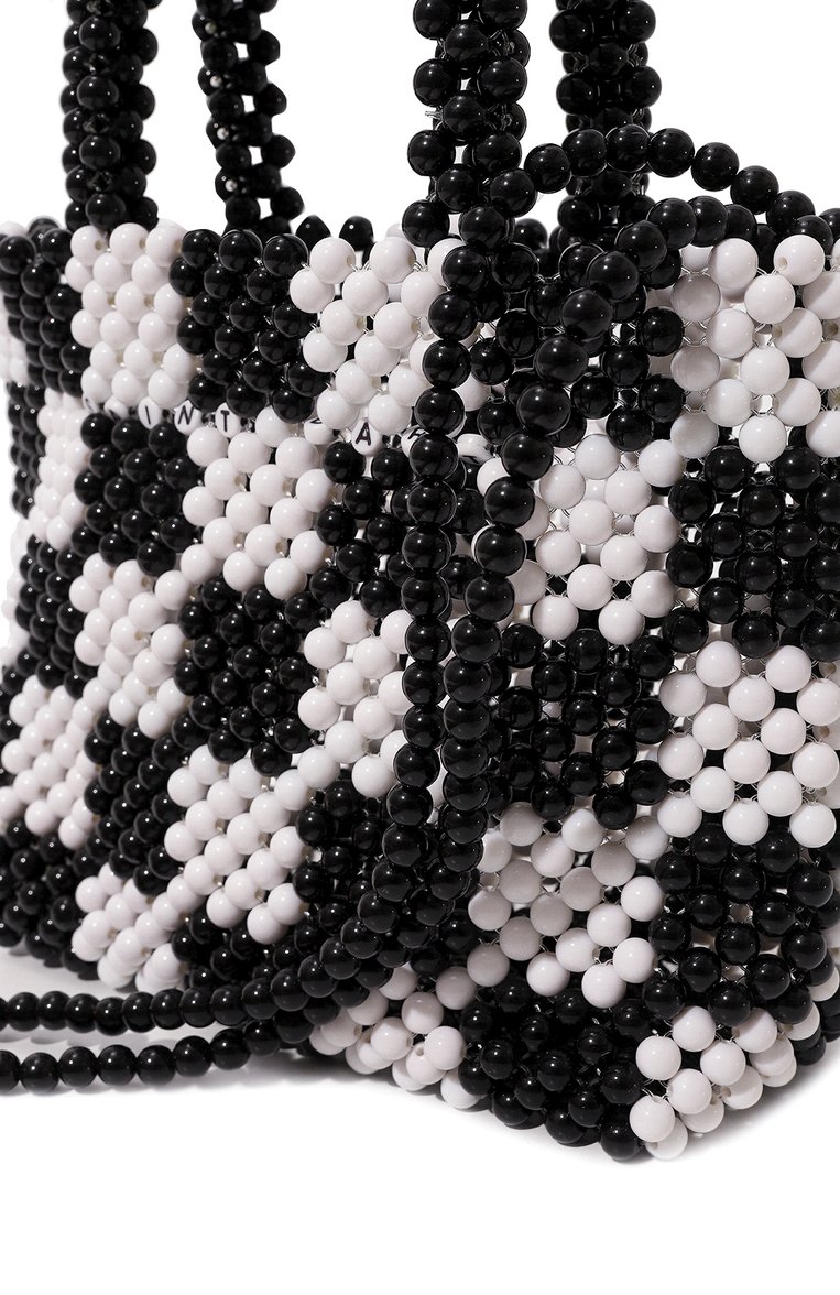 Женская сумка MC2 SAINT BARTH черно-белого цвета, арт. STBA/BEADED SMALL BAG/04210D | Фото 3 (Ремень/цепочка: На ремешке; Размер: mini; Материал: Текстил�ь; Сумки-технические: Сумки top-handle, Сумки через плечо)