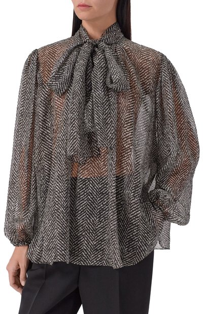 Шелковая блузка DOLCE & GABBANA темно-серого цвета по цене 191500 руб., арт. F5R62T/IS1ZN, фото 3 Шелковая блузка DOLCE & GABBANA, арт. F5R62T/IS1ZN, фото 3