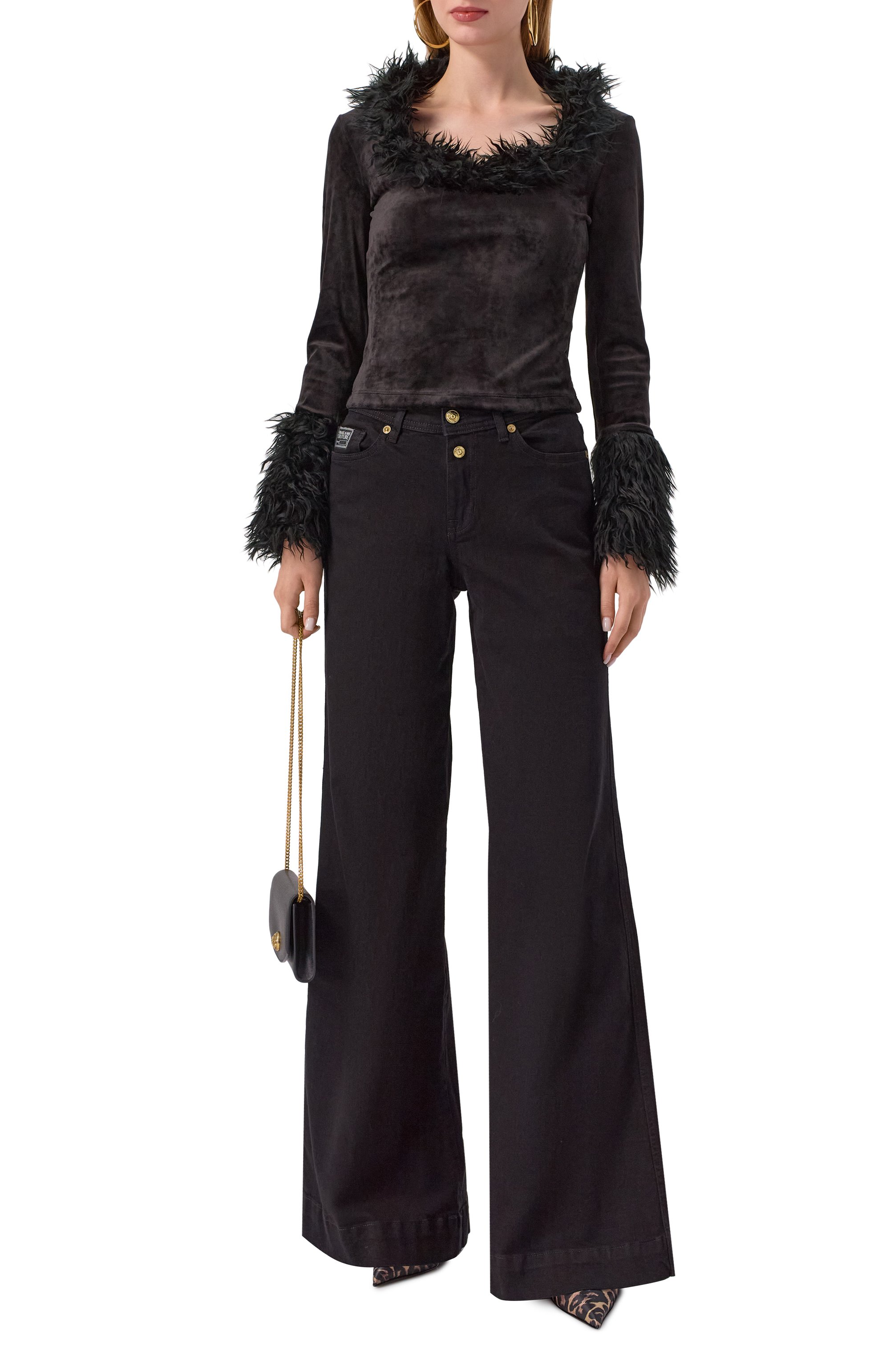 Бархатный топ VERSACE JEANS COUTURE черного цвета по цене 34200 руб., арт. 79HAH606/J0241, фото 2 Бархатный топ VERSACE JEANS COUTURE, арт. 79HAH606/J0241, фото 2