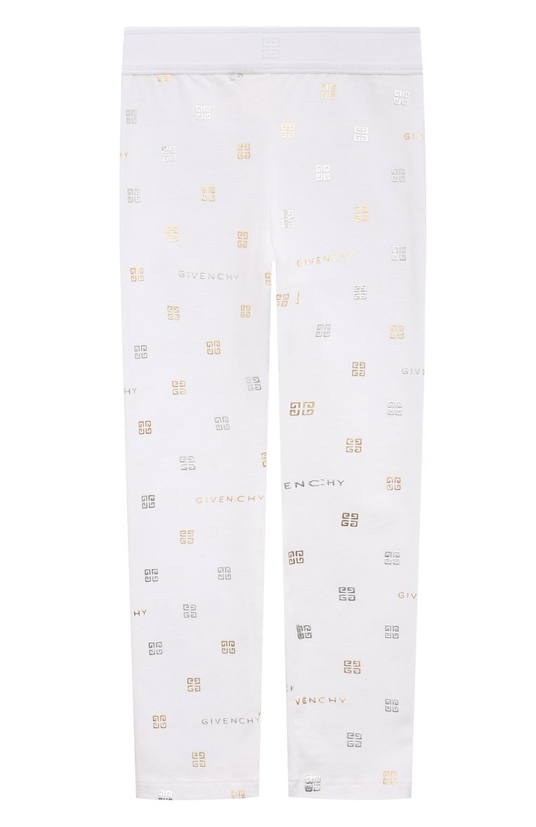 Детские хлопковые легинсы GIVENCHY белого цвета, арт. H30038/4A-5A | Фото 1 (Материал внешний: Хлопок; Нос: Не проставлено; Девочки Кросс-КТ: Леггинсы-одежда; Ростовка одежда: 4 года | 104 см)