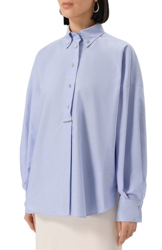 Хлопковая рубашка Brunello Cucinelli MA600RA905 Голубой  MA600RA905 Фото 3