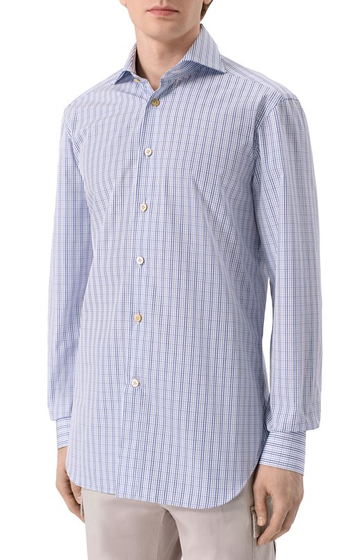 Хлопковая рубашка Kiton UCCH0948219 Синий  UCCH0948219 Фото 3