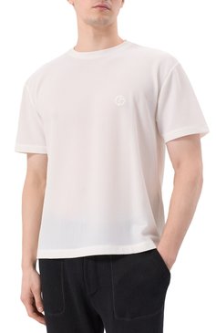 Мужская футболка GIORGIO ARMANI белого цвета, арт. GM001691/TE10045 | Фото 3 (Материал сплава: Проставлено; Драгоценные камни: Проставлено; Длина (для топов): Стандартные; Рукава: Короткие; Принт: Без принта; Стили: Кэжуэл; Материал внешний: Синтетический материал; Мужское Кросс-КТ: Футболка-одежда; Кросс-КТ: Джерси)