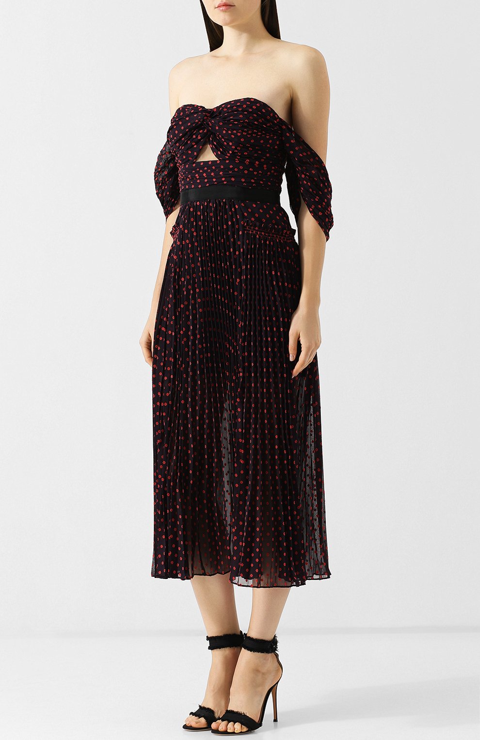 Приталенное платье-миди с принтом и открытыми плечами SELF-PORTRAIT, арт. SP18-061N, фото 3