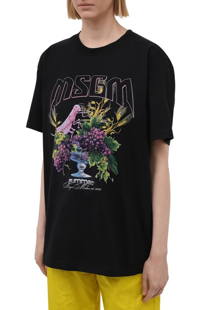 Хлопковая футболка MSGM черного цвета по цене 19450 руб., арт. 3042MDM198 217498, фото 3 Хлопковая футболка MSGM, арт. 3042MDM198 217498, фото 3