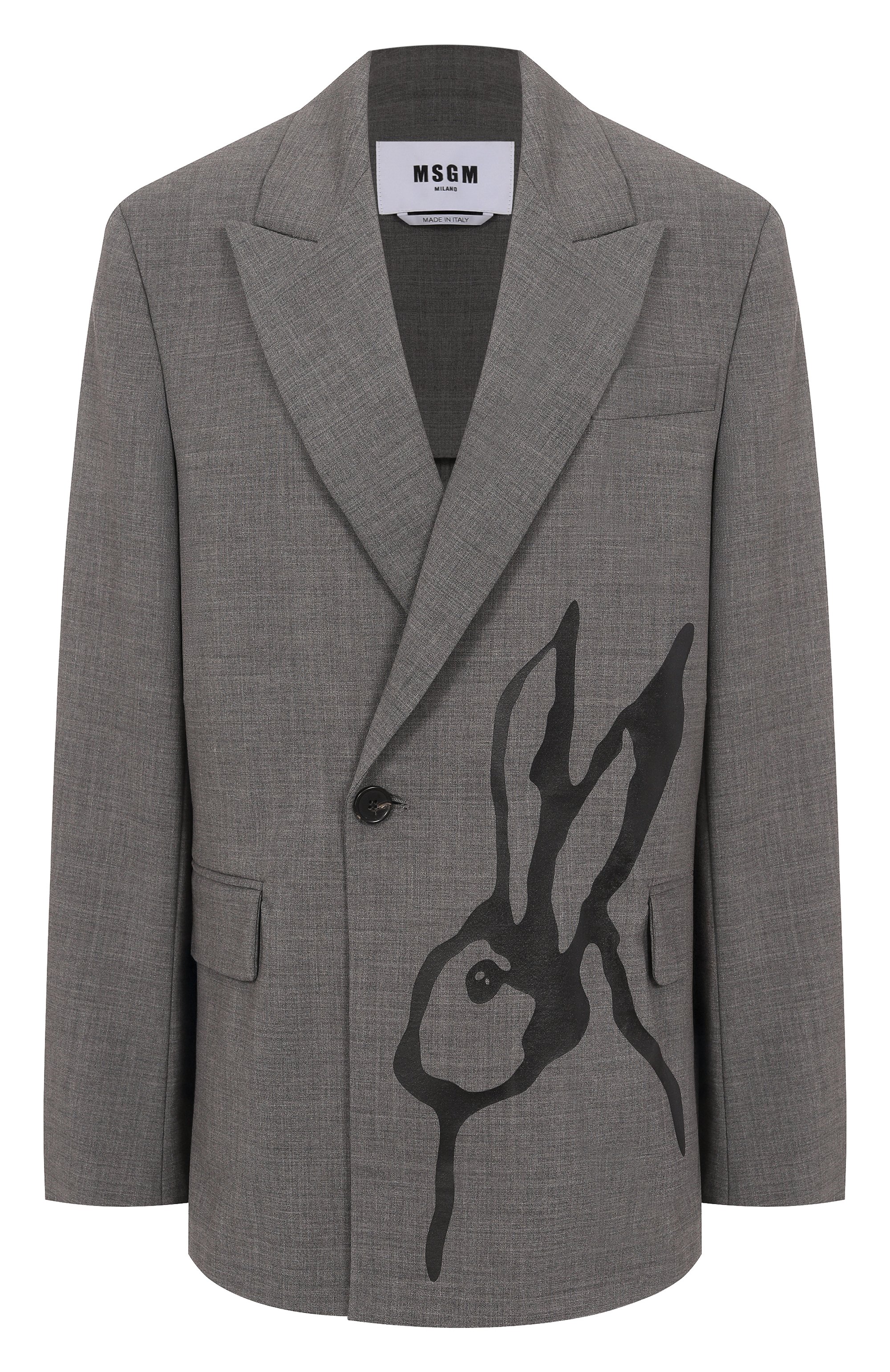 Шерстяной жакет MSGM темно-серого цвета по цене 69950 руб., арт. 3941MDG25X/257605, фото 1 Шерстяной жакет MSGM, арт. 3941MDG25X/257605, фото 1