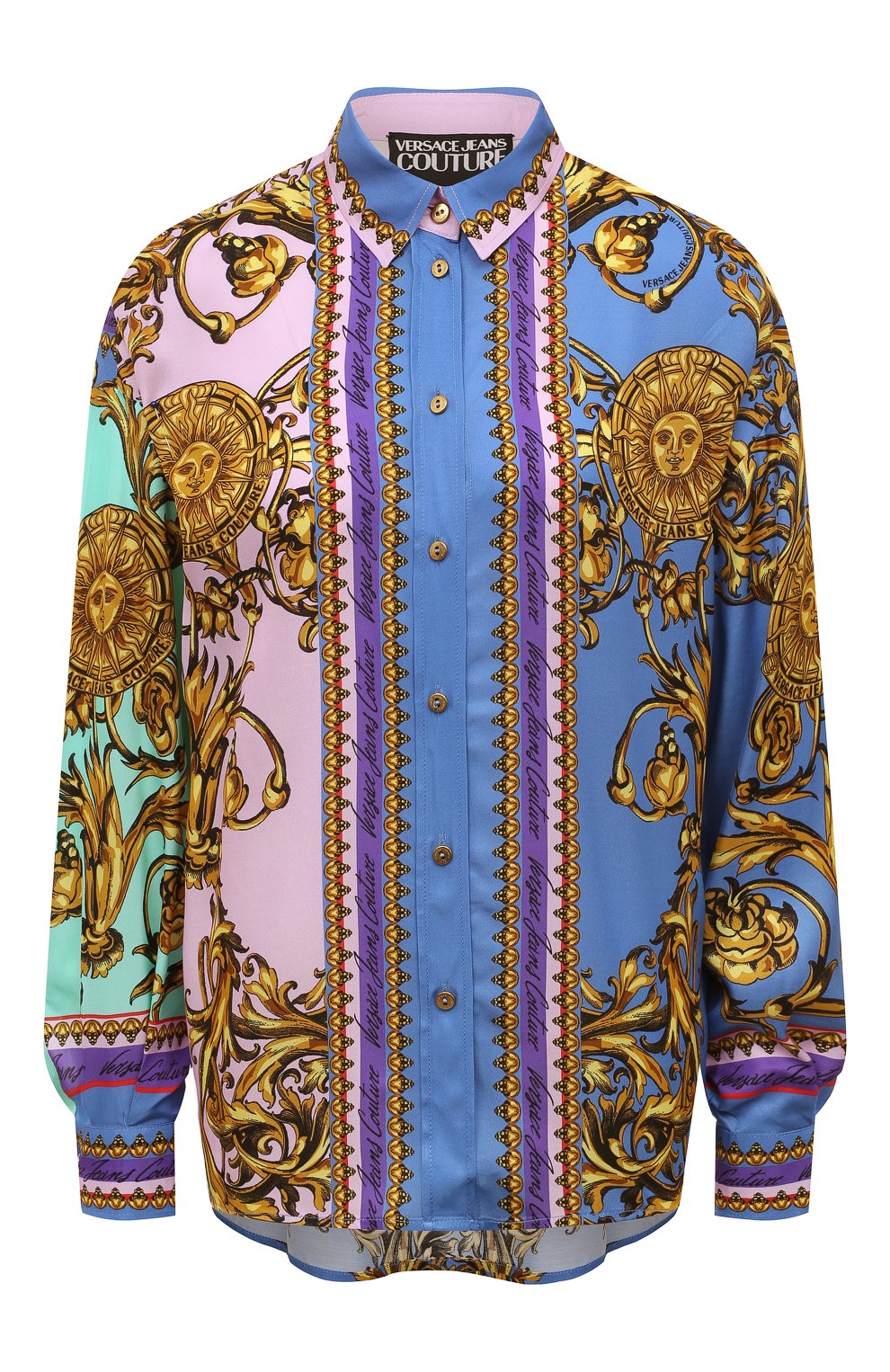 Рубашка из вискозы VERSACE JEANS COUTURE разноцветного цвета по цене 64050 руб., арт. 72HAL2A1-72DP211 PLACED TWILL PANEL GARLAND MULTIC, фото 1 Рубашка из вискозы VERSACE JEANS COUTURE, арт. 72HAL2A1-72DP211 PLACED TWILL PANEL GARLAND MULTIC, фото 1