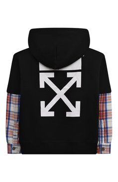 Детский хлопковое худи OFF-WHITE черного цвета, арт. 0BBB009F23FLE001 | Фото 2 (Материал внешний: Хлопок; Материал сплава: Проставлено; Рукава: Длинные; Драгоценные камни: Проставлено; Мальчики Кросс-КТ: Худи-одежда)