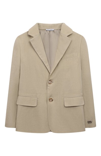 Льняной пиджак DOLCE & GABBANA бежевого цвета по цене 68600 руб., арт. L41E85/FU4LH, фото 1 Льняной пиджак DOLCE & GABBANA, арт. L41E85/FU4LH, фото 1