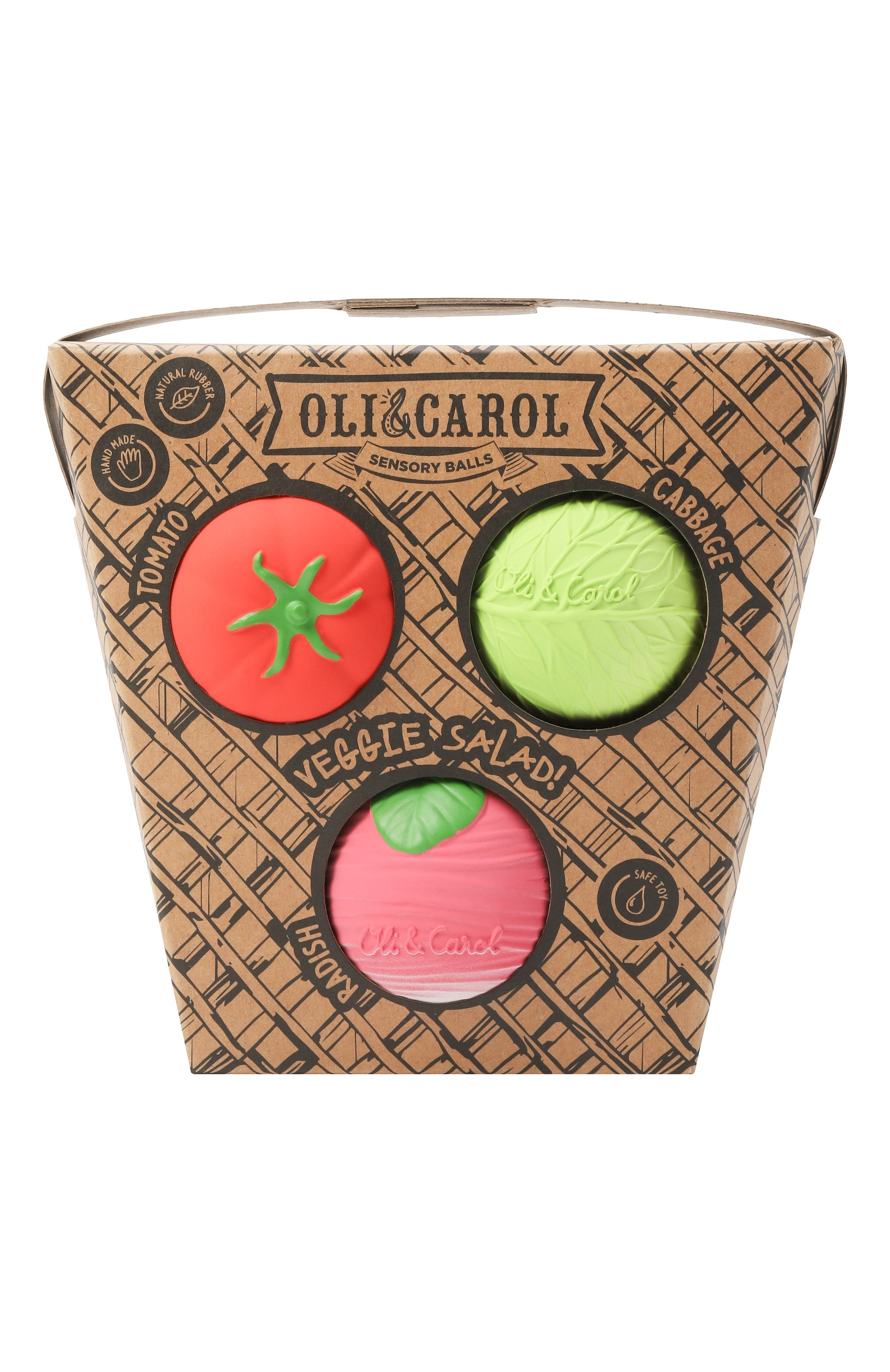 Набор из трех игрушек-прорезывателей veggie salad OLI&CAROL, арт. L-BABY-BALL-SALAD, фото 1