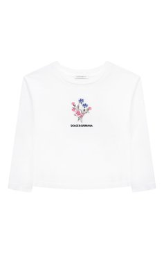 Детская хлопковый лонгслив DOLCE & GABBANA белого цвета, арт. L5JTJL/G7KC7/2-6 | Фото 1 (Драгоценные камни: Проставлено; Материал сплава: Проставлено; Рукава: Длинные; Материал внешний: Хлопок)
