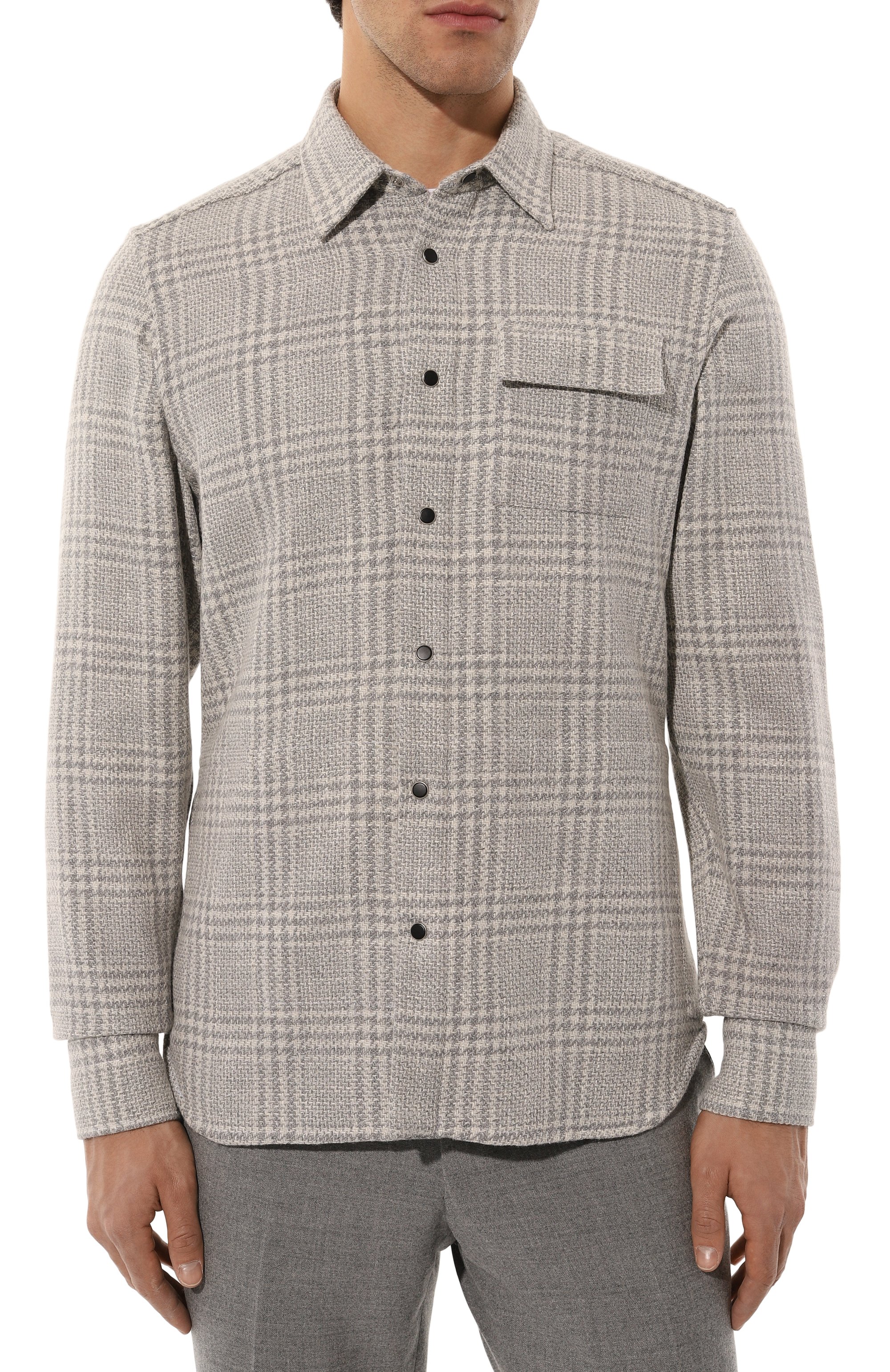 Рубашка из шерсти и шелка KITON серого цвета по цене 109500 руб., арт. UMCBUBAK0169E14, фото 3 Рубашка из шерсти и шелка KITON, арт. UMCBUBAK0169E14, фото 3