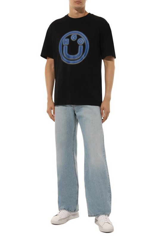 Хлопковая футболка HUGO Blue Чёрный, фото 2
