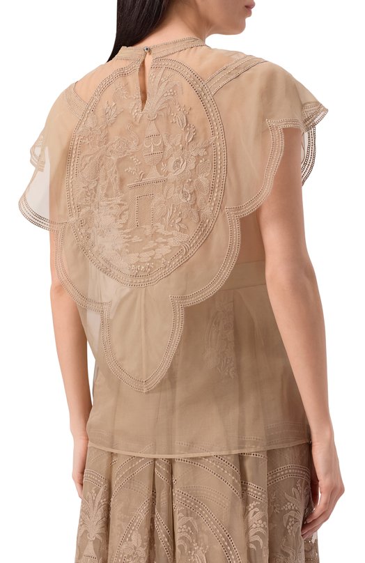 Шелковый топ Elie Saab T0159NS25 Бежевый  T0159NS25 Фото 4