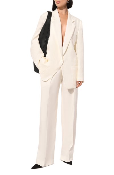 Льняные брюки THE ROW молочного цвета по цене 142500 руб., арт. 7768W2929, фото 2 Льняные брюки THE ROW, арт. 7768W2929, фото 2