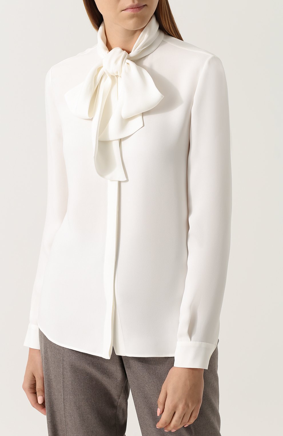 Однотонная шелковая блуза с воротником аскот LORO PIANA, арт. FAG3305, фото 3