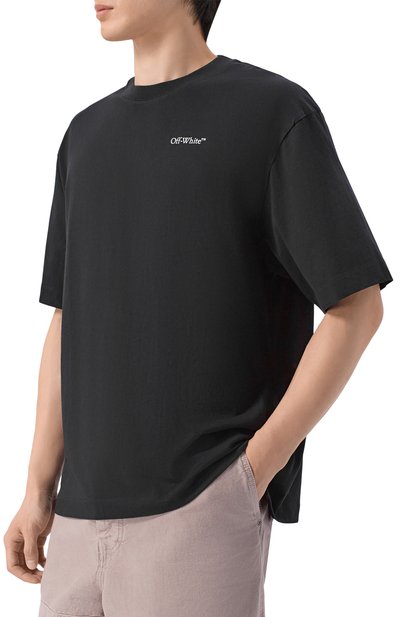 Хлопковая футболка OFF-WHITE черного цвета по цене 31100 руб., арт. 0MAA120S26JER008, фото 3 Хлопковая футболка OFF-WHITE, арт. 0MAA120S26JER008, фото 3