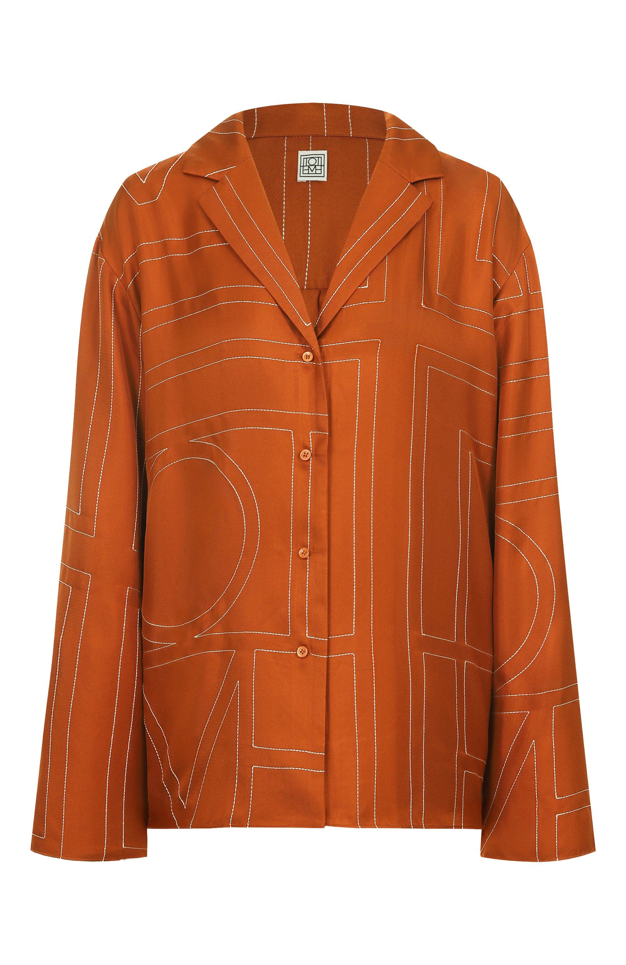 Шелковая рубашка TOTEME оранжевого цвета по цене 89950 руб., арт. 241-WRT976-FB0089, фото 1 Шелковая рубашка TOTEME, арт. 241-WRT976-FB0089, фото 1