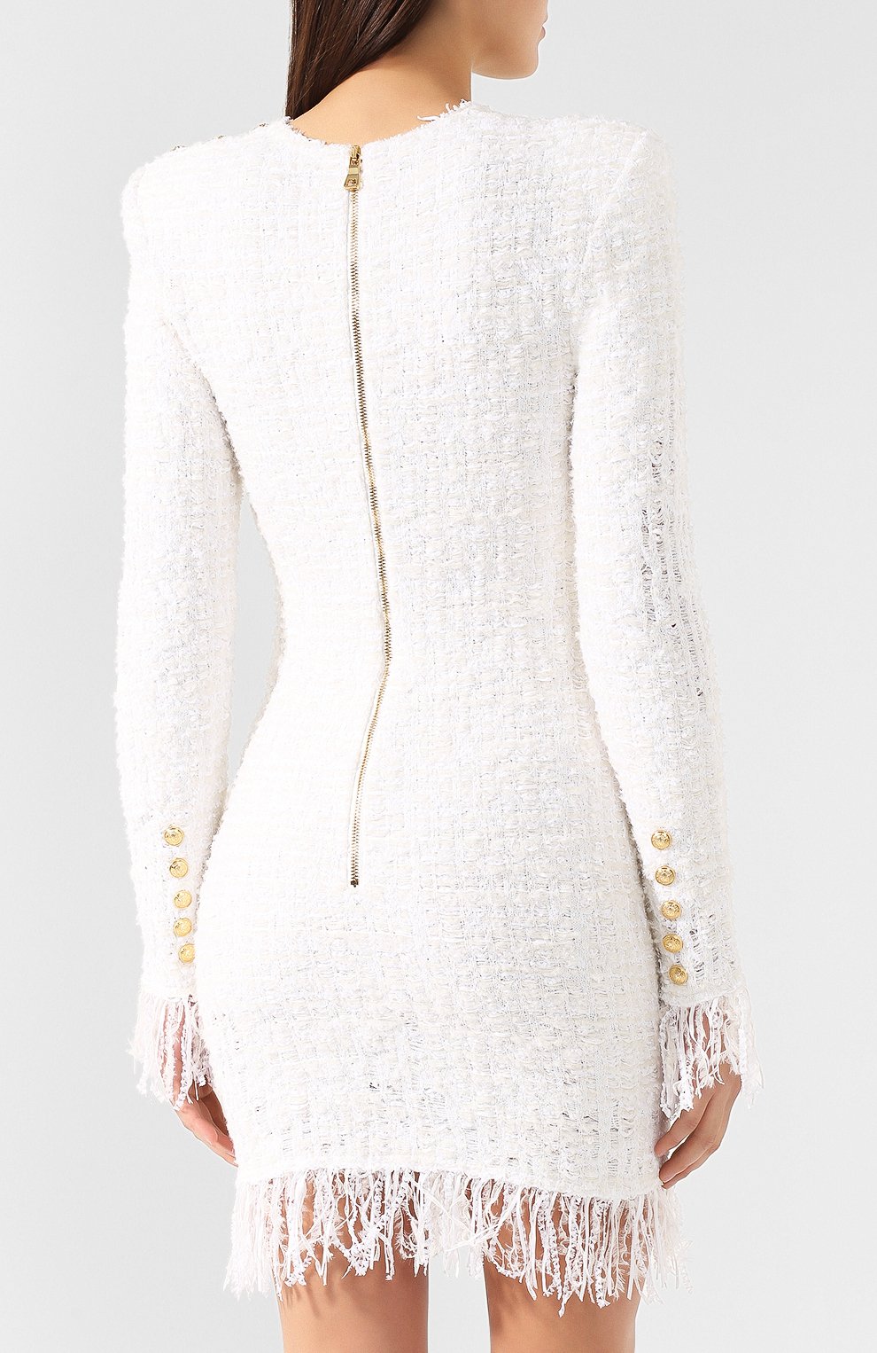 Буклированное платье BALMAIN белого цвета по цене 238500 руб., арт. RF16605/K290, фото 4 Буклированное платье BALMAIN, арт. RF16605/K290, фото 4