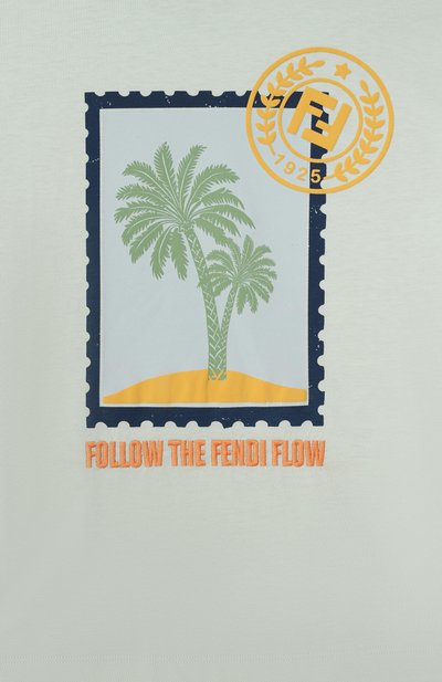 Хлопковая футболка FENDI светло-зеленого цвета по цене 35150 руб., арт. JMI513/7AJ, фото 3 Хлопковая футболка FENDI, арт. JMI513/7AJ, фото 3