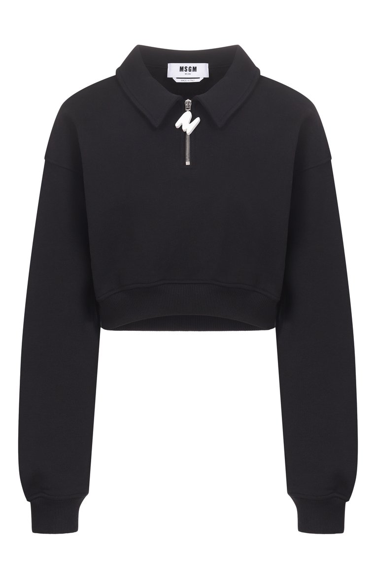 Женский хлопковый свитшот MSGM черного цвета, арт. 3841MDM88/257001 | Фото 1 (Материал внешний: Хлопок; Длина (для топов): Укороченные; Рукава: Длинные; Стили: Кэжуэл; Женское Кросс-КТ: Свитшот-одежда; Автоматизация состава: Проставлено; Автоматизация ТО: Проставлено)