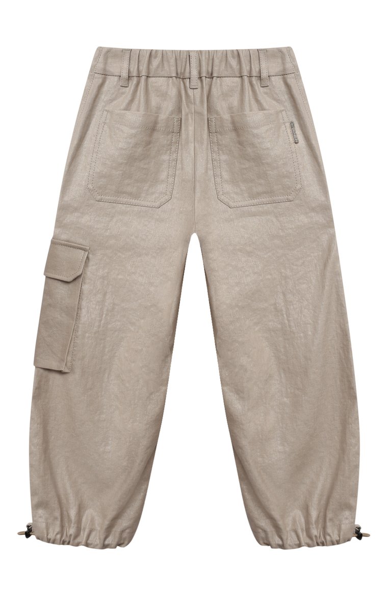 Детские брюки из хлопка и льна BRUNELLO CUCINELLI бежевого цвета, арт. BH500S286A | Фото 2 (Нос: Не проставлено; Материал сплава: Проставлено; Материал внешний: Лен, Хлопок; Случай: Повседневный; Ростовка одежда: 6 лет | 116 см, 4 года | 104 см)