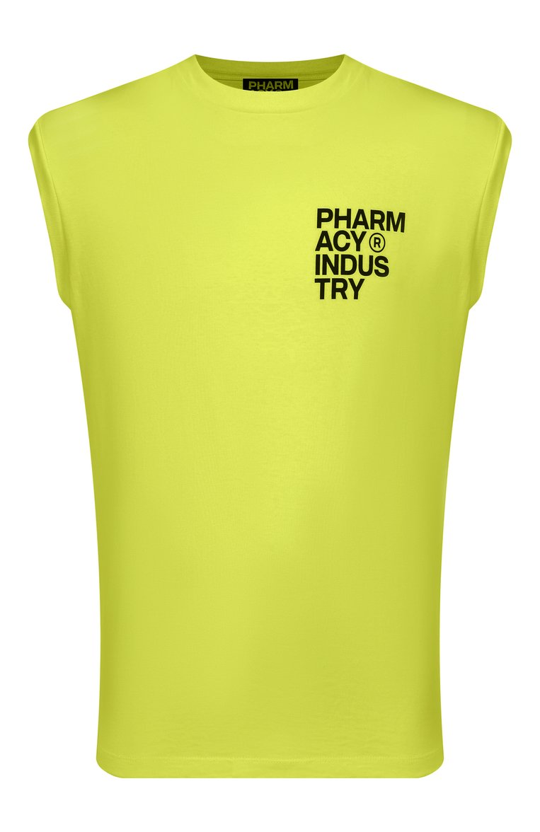 Мужская хлопковая майка PHARMACY INDUSTRY салатового цвета, арт. PHABM00173 | Фото 1 (Длина (для топов): Стандартные; Материал внешний: Хлопок; Принт: С принтом; Рукава: Без рукавов; Стили: Спорт-шик; Мужское Кросс-КТ: Футболка-одежда; Кросс-КТ: Джерси; Автоматизация состава: Проставлено; Детали: Без декора; Автоматизация ТО: Проставлено)