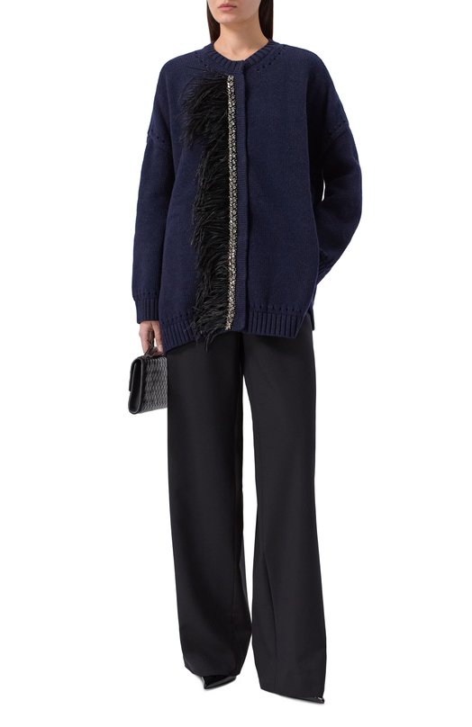 Шерстяной кардиган с отделкой перьями Dice Kayek PF25K80600 LUN NAVY Синий  PF25K80600 LUN NAVY Фото 2