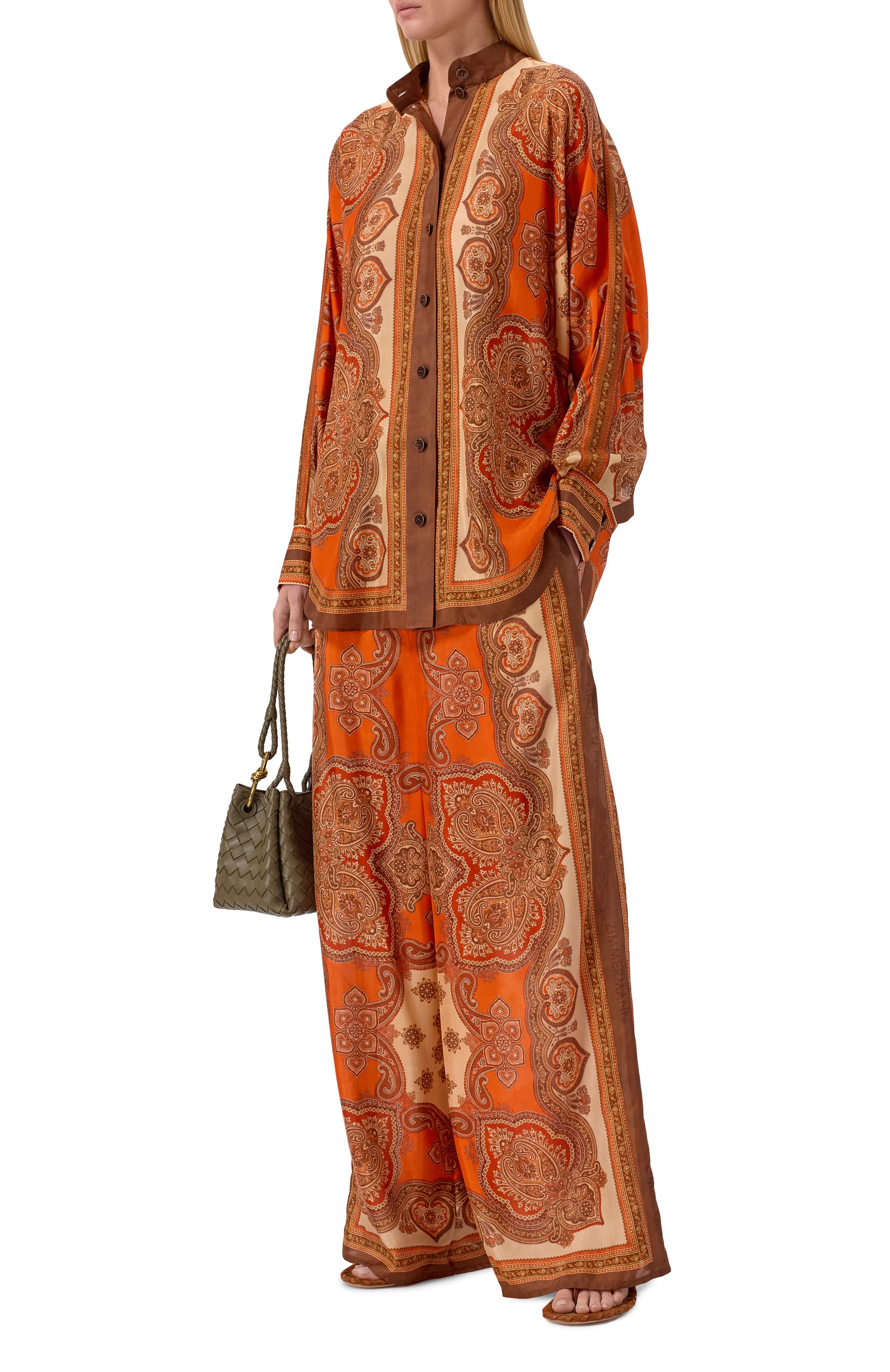 Шелковые брюки ZIMMERMANN коричневого цвета по цене 96100 руб., арт. 1500PSS263, фото 2 Шелковые брюки ZIMMERMANN, арт. 1500PSS263, фото 2