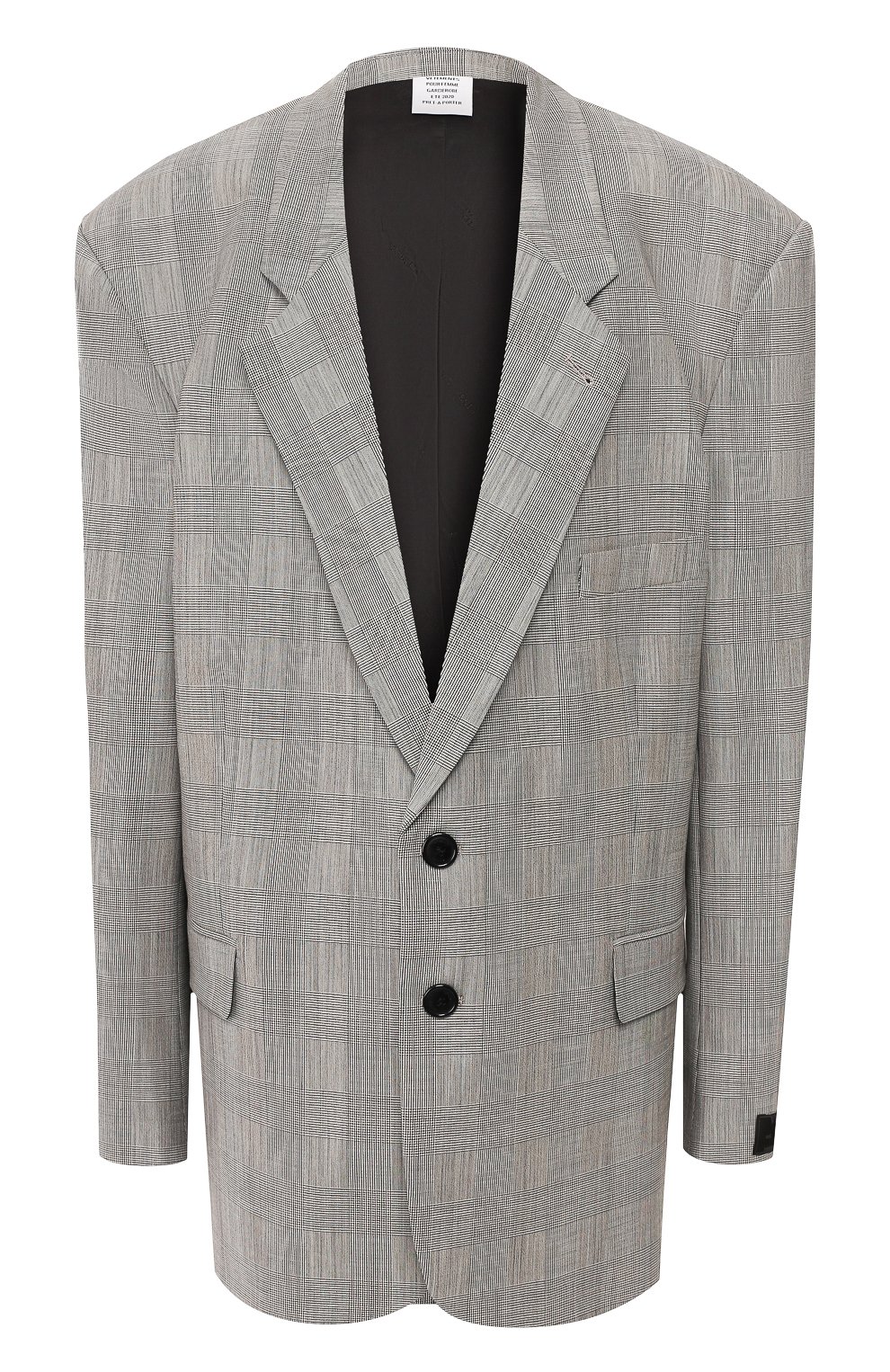 Шерстяной жакет VETEMENTS серого цвета по цене 162000 руб., арт. SS20JA106 1201/W/GREY CHECK, фото 1 Шерстяной жакет VETEMENTS, арт. SS20JA106 1201/W/GREY CHECK, фото 1