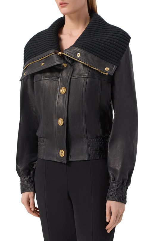 Кожаный бомбер Balmain GF1TE205/LE04 Чёрный  GF1TE205/LE04 Фото 3