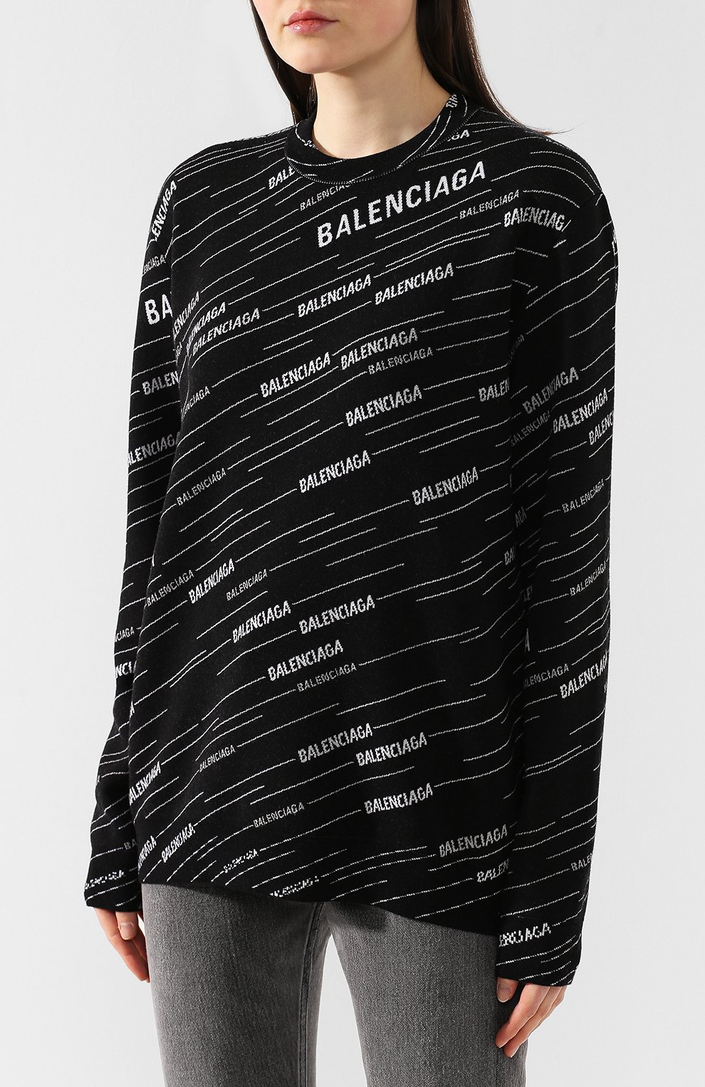 Шерстяной пуловер BALENCIAGA черно-белого цвета по цене 74500 руб., арт. 559078/T1524, фото 3 Шерстяной пуловер BALENCIAGA, арт. 559078/T1524, фото 3