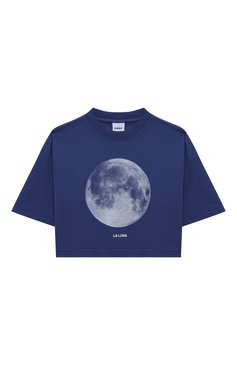 Детская укороченная футболка из хлопка ASPESI синего цвета, арт. F23024TSM7038/4-8 | Фото 1 (Рукава: Короткие; Материал сплава: Проставлено; Материал внешний: Хлопок; Драгоценные камни: Проставлено; Девочки Кросс-КТ: футболка-одежда)