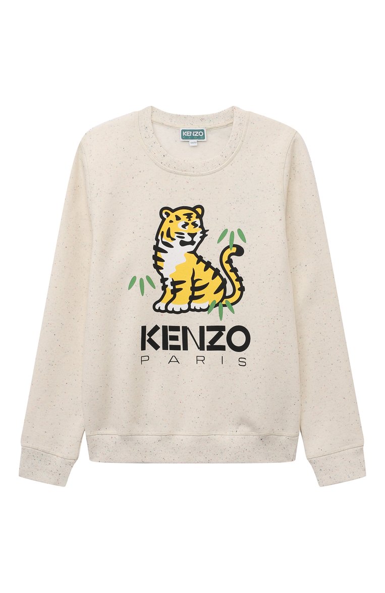 Детский свитшот KENZO кремвого цвета, арт. K55012/6Y-12Y | Фото 1 (Драгоценные камни: Проставлено; Материал внешний: Хлопок, Синтетический материал; Материал сплава: Проставлено; Рукава: Длинные; Девочки Кросс-КТ: Свитшот-одежда; Ростовка одежда: 12 лет | 152 см)