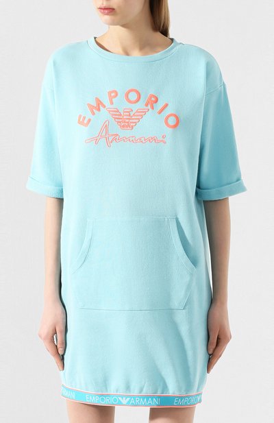 Хлопковое платье EMPORIO ARMANI голубого цвета по цене 15700 руб., арт. 164322/0P287, фото 3 Хлопковое платье EMPORIO ARMANI, арт. 164322/0P287, фото 3