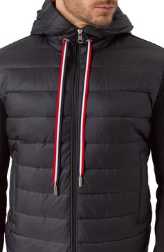 Мужской комбинированный кардиган MONCLER черного цвета, арт. 9B00005/M1367 | Фото 5 (Рукава: Длинные; Длина (для топов): Стандартные; Материал внешний: Хлопок; Мужское Кросс-КТ: Кардиган-одежда; Стили: Кэжуэл; Застежка: Молния; Материал утеплителя: Пух и перо)