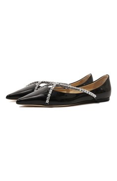 Женские кожаные балетки genevi JIMMY CHOO черного цвета, арт. GENEVI FLAT/B0B | Фото 1 (Каблук высота: Низкий; Материал внутренний: Натуральная кожа; Материал сплава: Проставлено; Подошва: Плоская; Драгоценные камни: Проставлено)