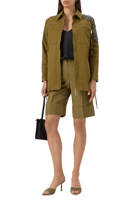 Женская хлопковая куртка-рубашка BLUGIRL хаки цвета, арт. RA5162/T3000 | Фото 2 (Материал сплава: Проставлено; Материал внешний: Хлопок; Длина (верхняя одежда): До середины бедра; Рукава: Длинные; Драгоценные камни: Проставлено)
